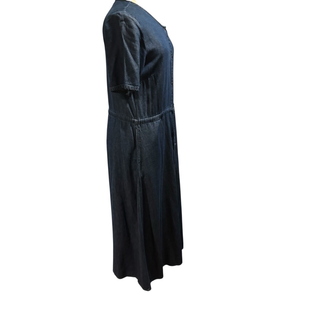 National Denim Midi Dress Womens Large Blue Cotton Button Front Drawstring #742 - Picture 3 of 9